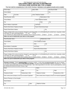 Reset Form Ohio Department of Job and Family Services CHILD ENROLLMENT ...